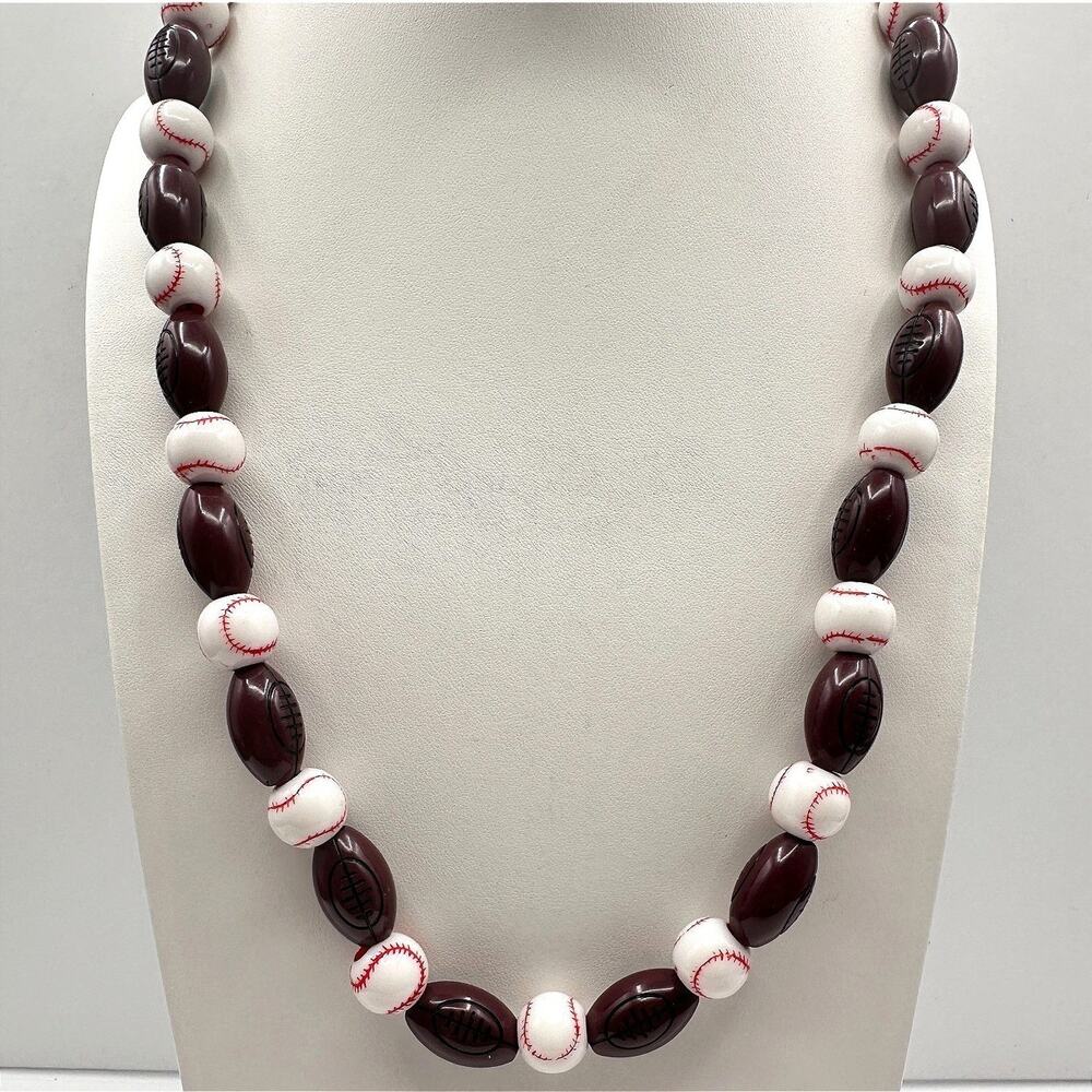 Vintage 90s Football Beaded Necklace Chunky Statement Women's Classic Jewelry